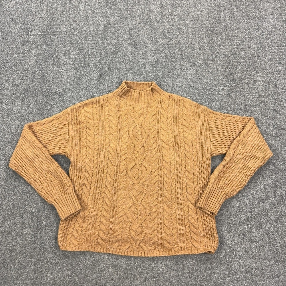 Old Navy Sweater Womens XS Brown Cable Knit Mock Neck SoSoft Cropped Pullover